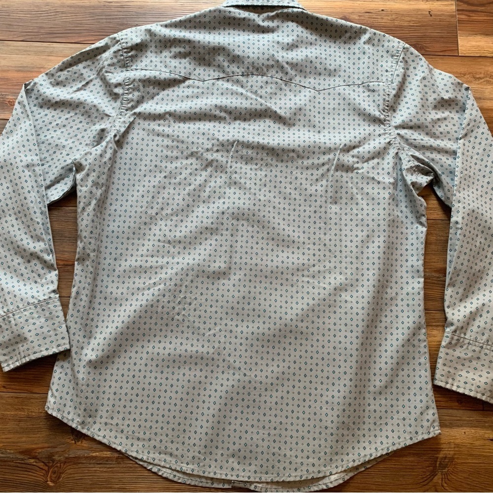 Men's Wrangler Wrancher Pearl Snap Size L Grey With Blue Diamonds - Picture 11 of 15